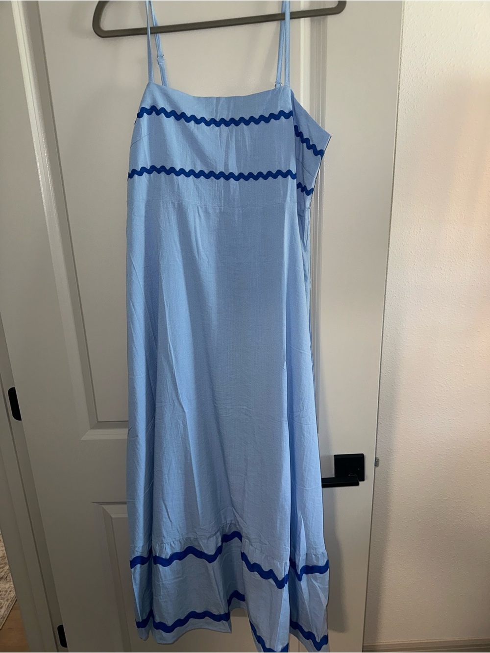 Sky Blue Maxi Skirt with Navy Wave Trim